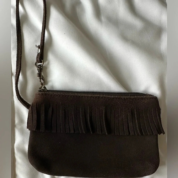 Old Navy Leather Brown Fringe Wristlet - Picture 2 of 5